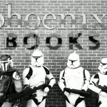 501st under outside Phoenix Books sign with poses