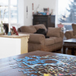 puzzle on a table in a living room