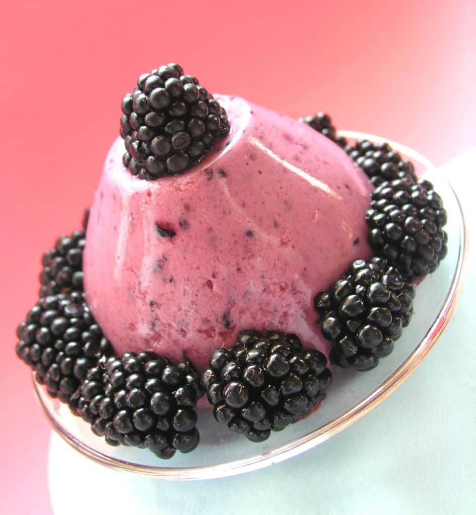jello shaped like a boob, with blackberries
