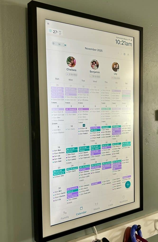family schedule on a digital family calendar