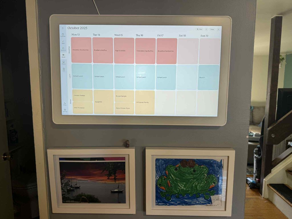 digital calendar with a family's schedule displayed.